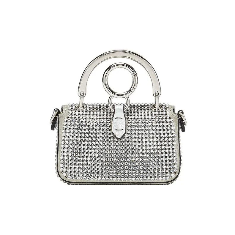 FENDI Baguette Calfskin Shoulder Bag Crossbody Bag Handbag Mini Women's Silver-2