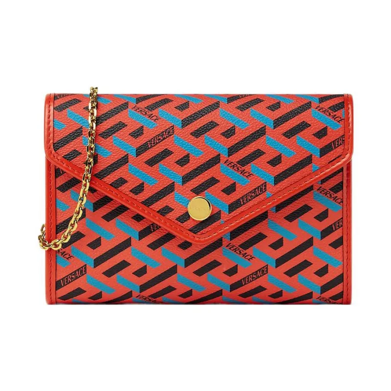 VERSACE Canvas With Leather Envelope Bag, Clutch, Shoulder Bag, Crossbody Bag Women's Red-0