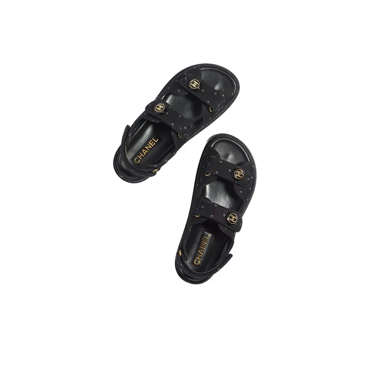 CHANEL Printed Sandal Black Denim Women's-3