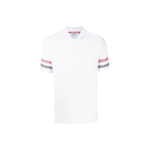 Thom Browne Logo Patch Striped Polo Shirt