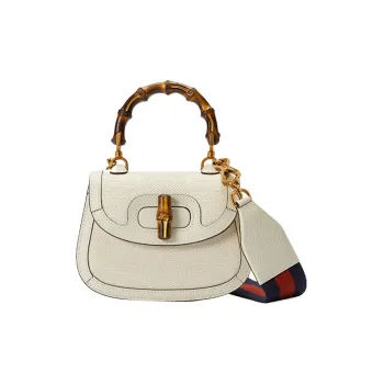 GUCCI Bamboo 1947 Canvas With Leather Trim Bamboo Bag Handbags Shoulder Bags Mini Women's White