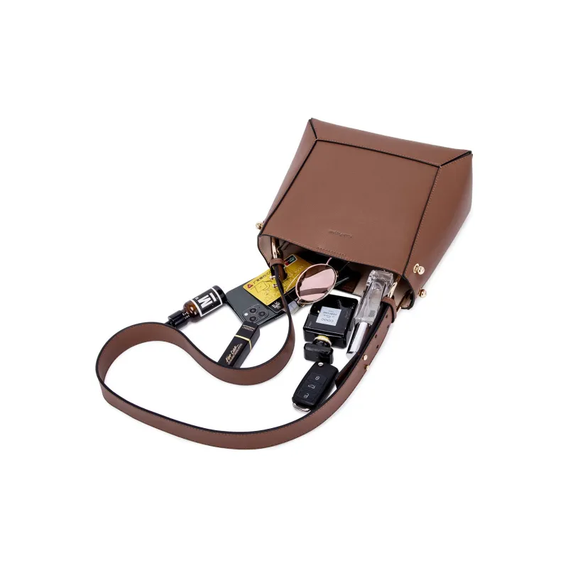 Hush Puppies Cow Leather Bucket Bags Shoulder Bags Women's Coffee-5