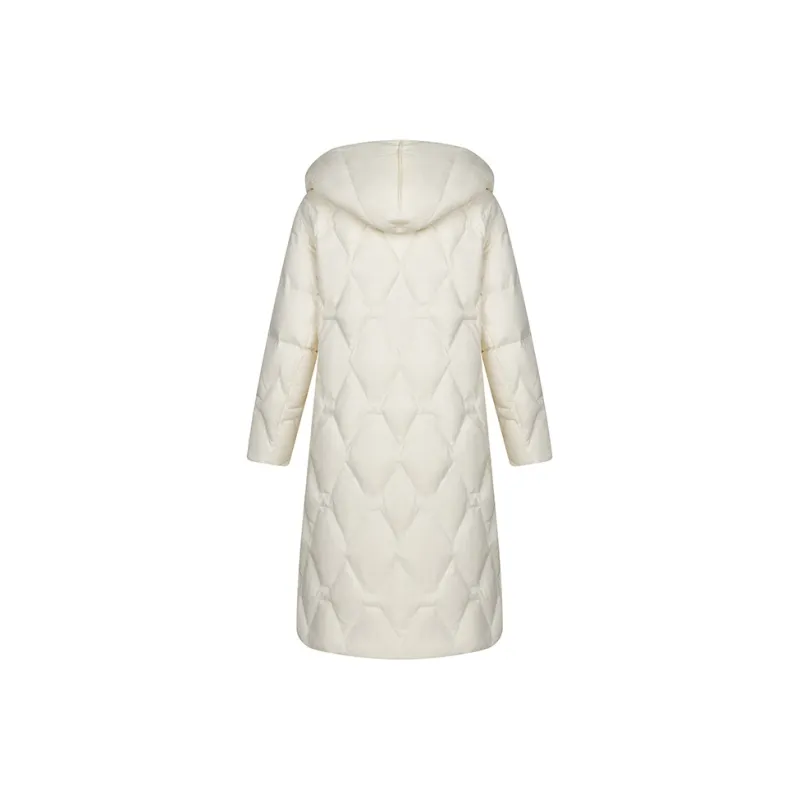 ERAL Solid Color Lapel Loose Fit Long Down Jacket Women's-1