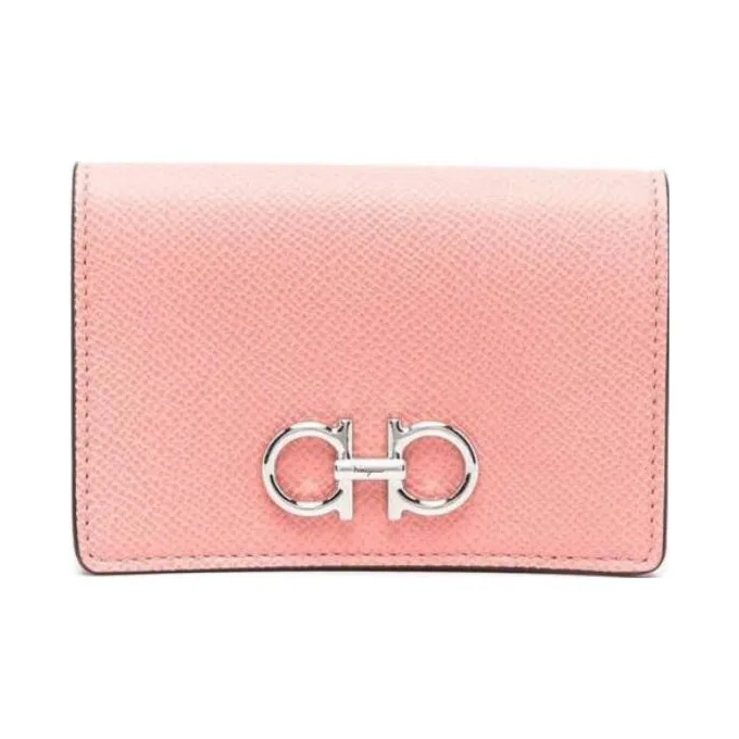 FERRAGAMO Cow Leather Card Holder, Wallet Coin Purse Women's Pink-0