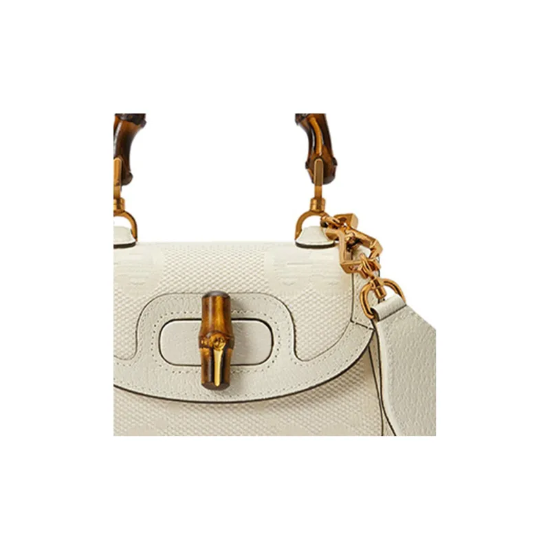 GUCCI Bamboo 1947 Canvas With Leather Trim Bamboo Bag Handbags Shoulder Bags Mini Women's White-9