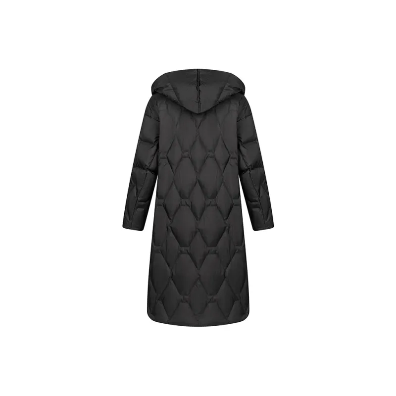 ERAL Solid Color Lapel Loose Fit Long Down Jacket Women's-4