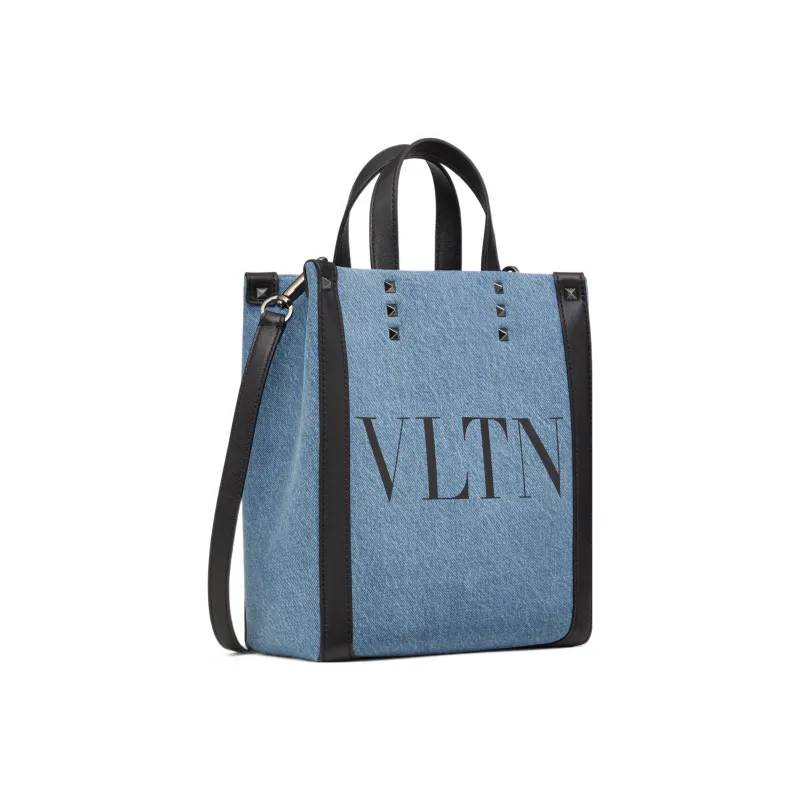 Valentino VLTN Denim Tote Bag, Shopping Bag, Shoulder Bag, Crossbody Bag, Handbag Mini Men's Denim Blue/Black-1