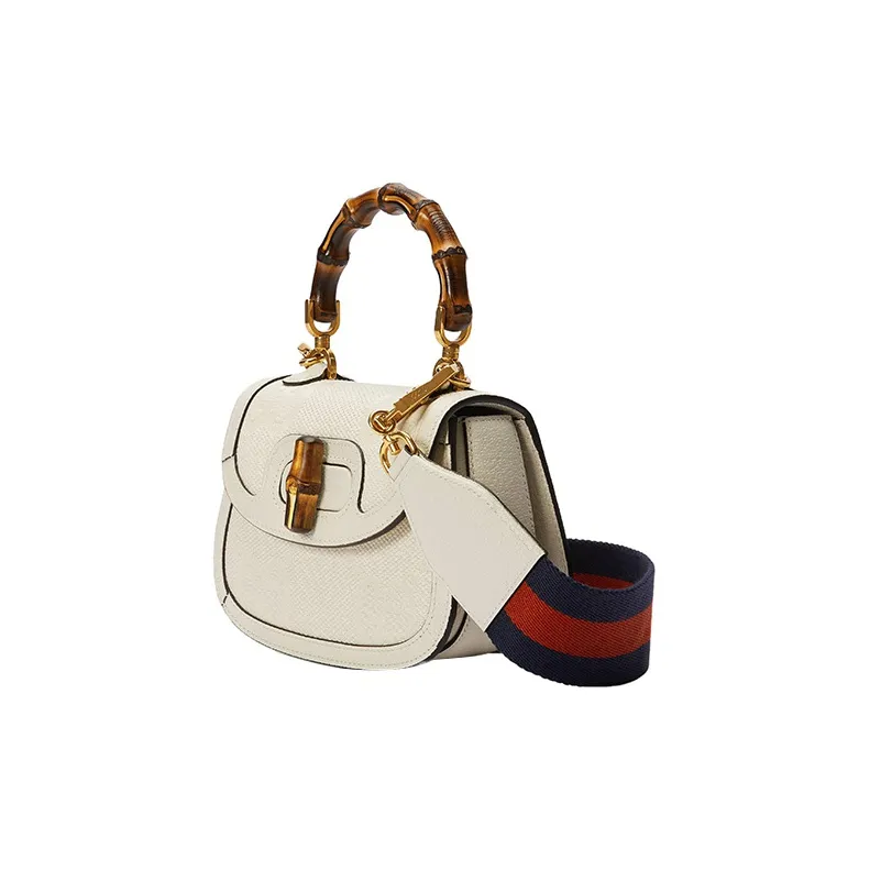 GUCCI Bamboo 1947 Canvas With Leather Trim Bamboo Bag Handbags Shoulder Bags Mini Women's White-3