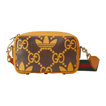 GUCCI Adidas Collaboration Leather Camera Bag Shoulder Bag Crossbody Bag Small Size Men's Brown/Yellow