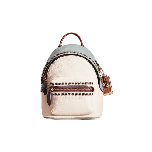 COACH Court Genuine Leather Backpack Small Size Women's Chalk White