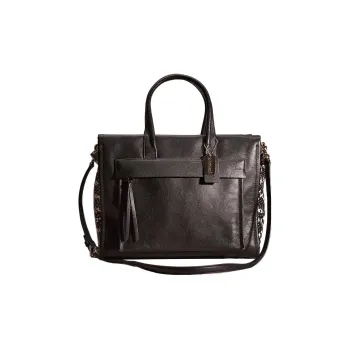 COACH Bleecker Snakeskin Print Embossed Leather Shoulder Bag, Crossbody Bag, Handbag Large Size Women's Black