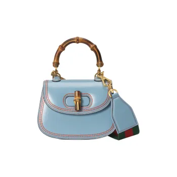 GUCCI Bamboo 1947 Leather Bamboo Bag Handbags Shoulder Bags Mini Women's Blue/Red