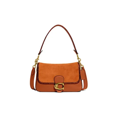 COACH Tabby Leather With Suede With Snake Skin Handbag, Shoulder Bag Women's Brown