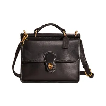 COACH Willis Leather One Shoulder Handbag, Crossbody Bag Regular Women's Black