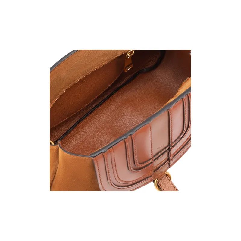 Chloe Marcie Grain Calfskin One Shoulder Handbag Clutch Women's Bright Brown-4