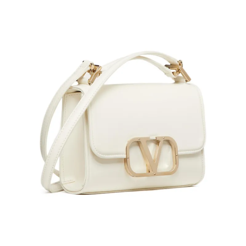 Valentino Vlogo Cow Leather Shoulder Bag, Crossbody Bag Small Size Women's White-1