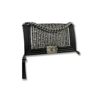 CHANEL Leboy Leather Shoulder Bag, Crossbody Bag Medium Size Women's Black