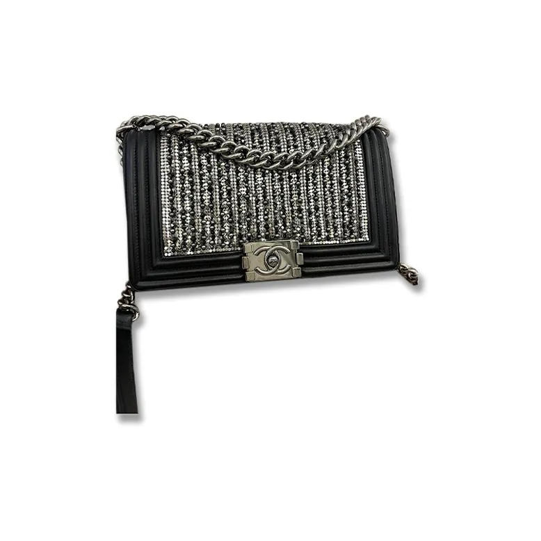 CHANEL Leboy Leather Shoulder Bag, Crossbody Bag Medium Size Women's Black-0