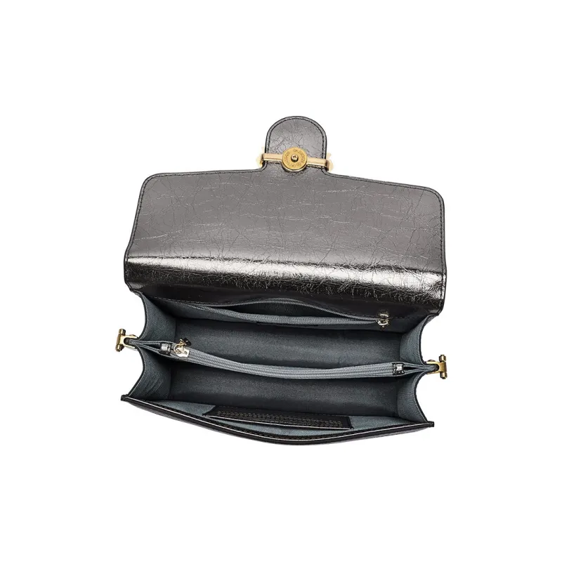Hush Puppies Top Grain Cow Leather Small Square Bag, Crossbody Bag, Shoulder Bag Medium Size Women's Gunmetal-4