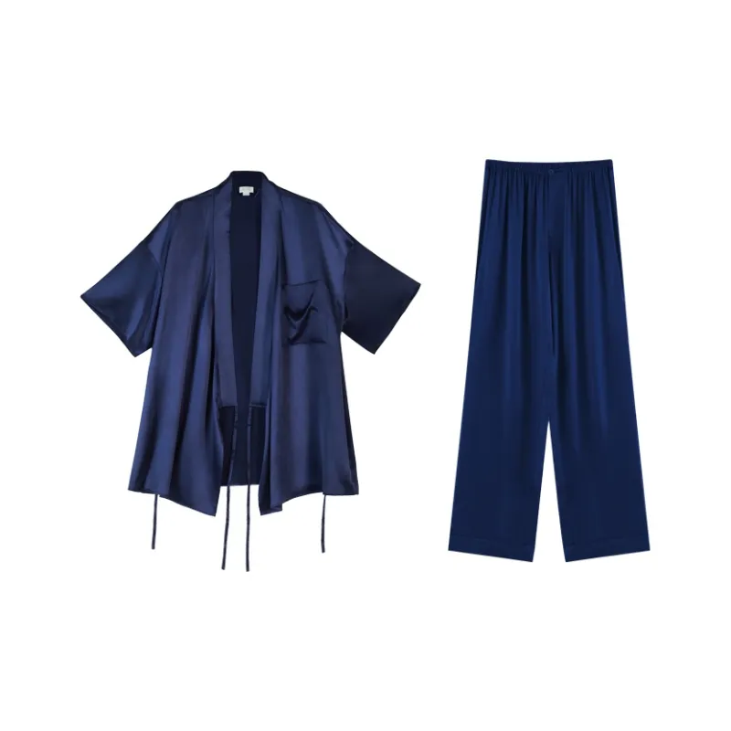 SILKISS Pajama Set Men's Ink Gray/Dark Blue-4