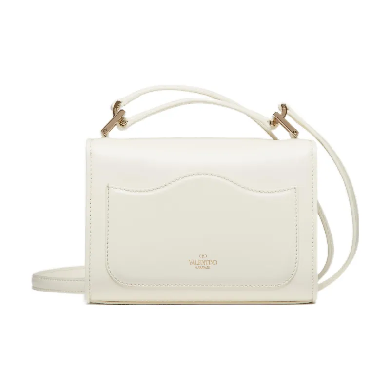 Valentino Vlogo Cow Leather Shoulder Bag, Crossbody Bag Small Size Women's White-2