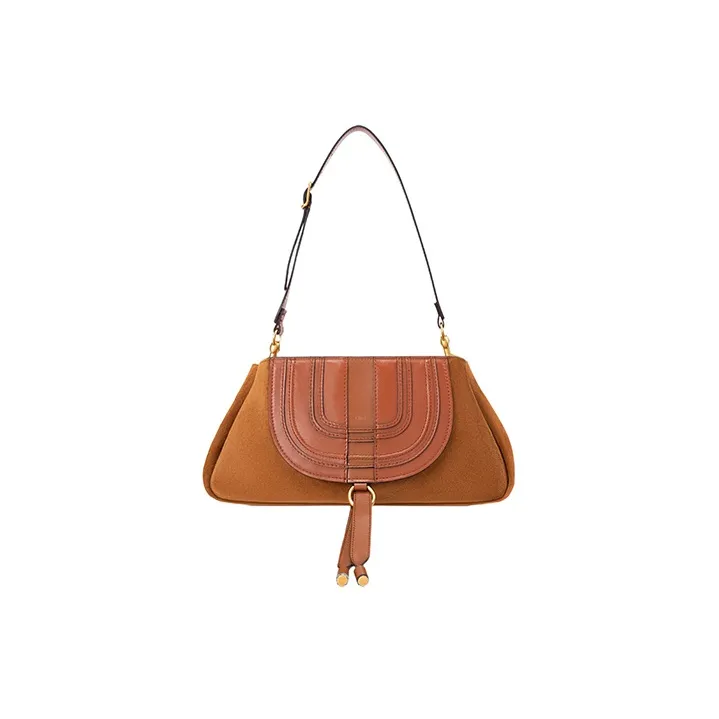 Chloe Marcie Grain Calfskin One Shoulder Handbag Clutch Women's Bright Brown-0