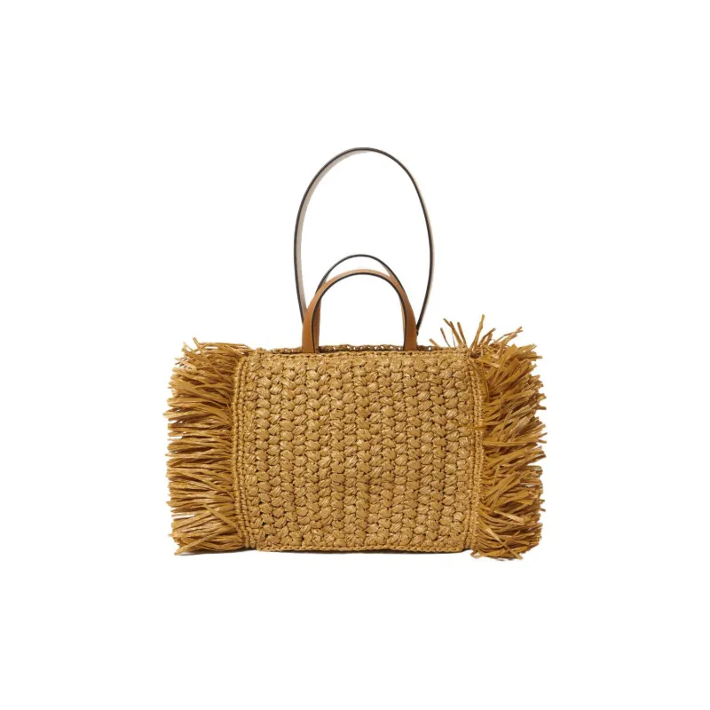 ETRO Raffia With Leather Tote Bag Shopping Bag Portable Crossbody Bag Shoulder Bag Women's Multicolor-2