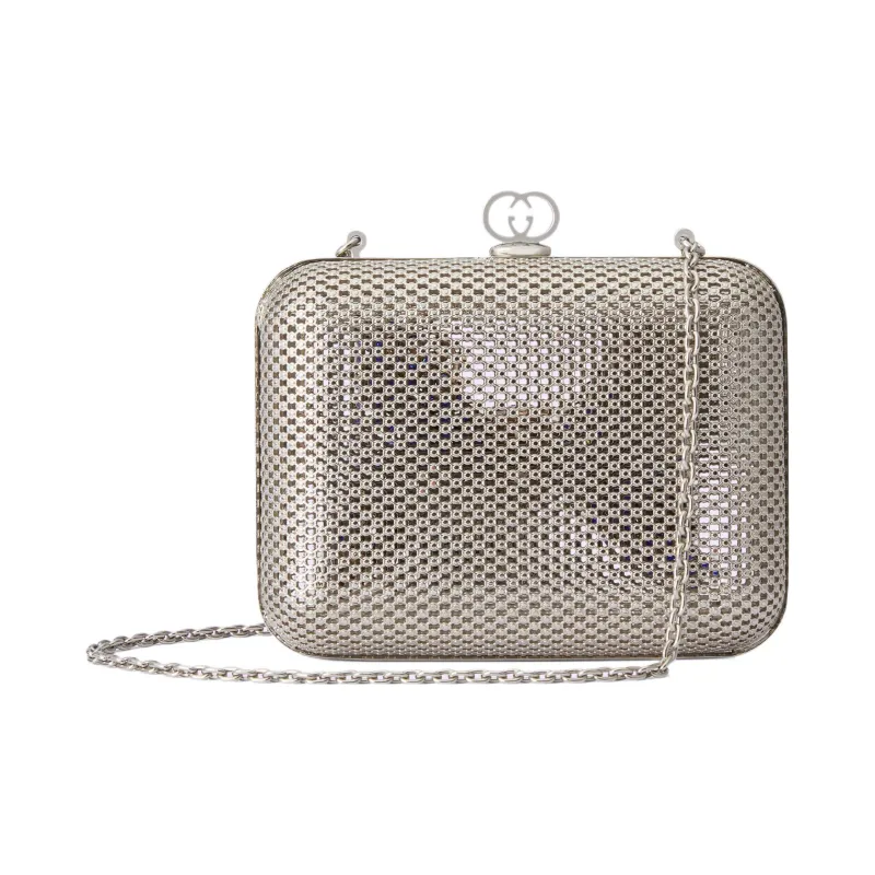 GUCCI Metal Shoulder Bag Clutch Regular Women's Silver-2