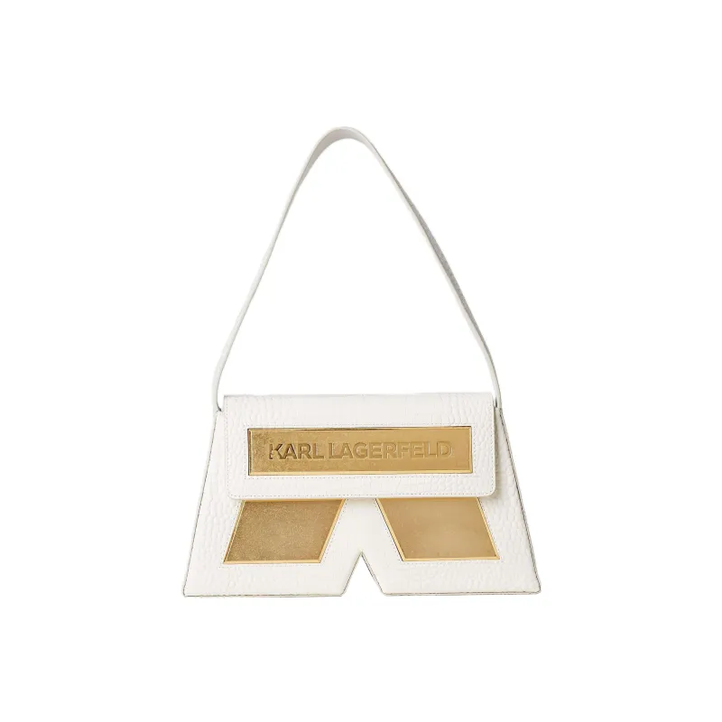 KARL LAGERFELD Cow Leather Handbag Shoulder Bag Women's White/Gold-0