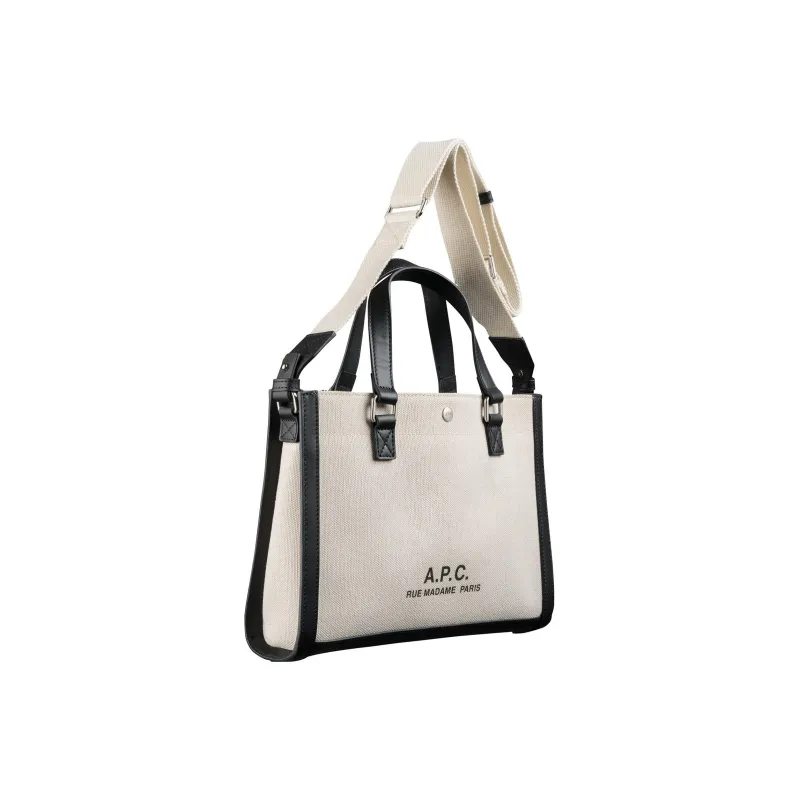 A.P.C Cotton With Leather Tote Bag, Shopping Bag, Shoulder Bag, Crossbody Bag, Handbag Unisex Beige-1