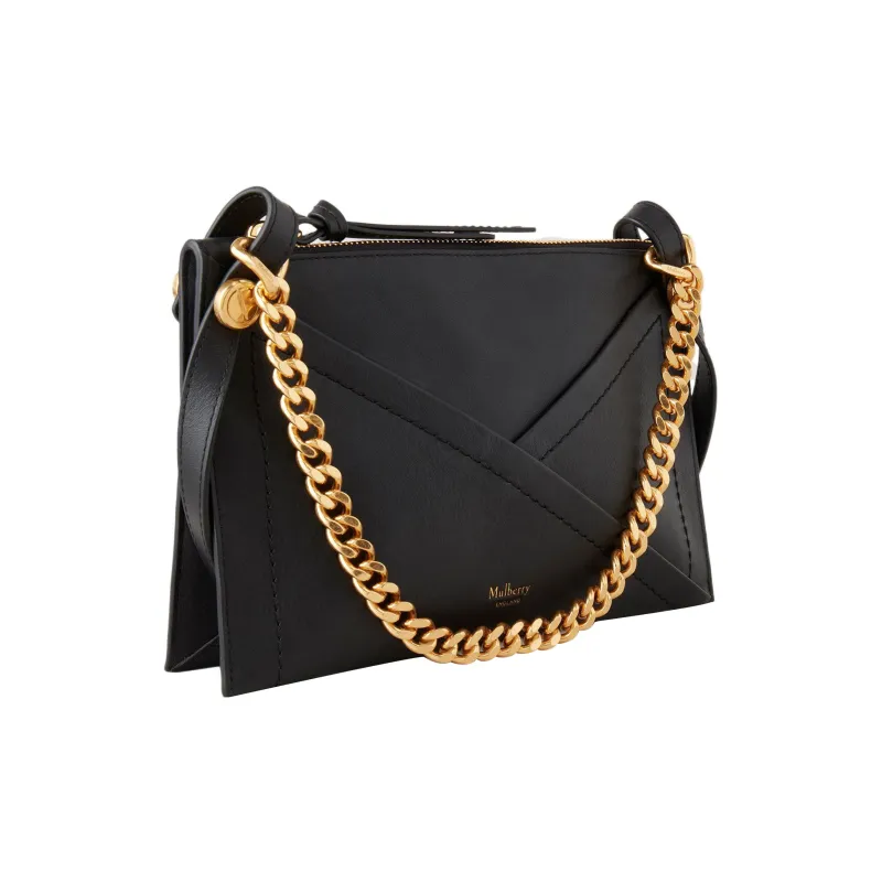 Mulberry Silky Calfskin Clutch, Shoulder Bag, Crossbody Bag, Handbag Medium Size Women's Black-2