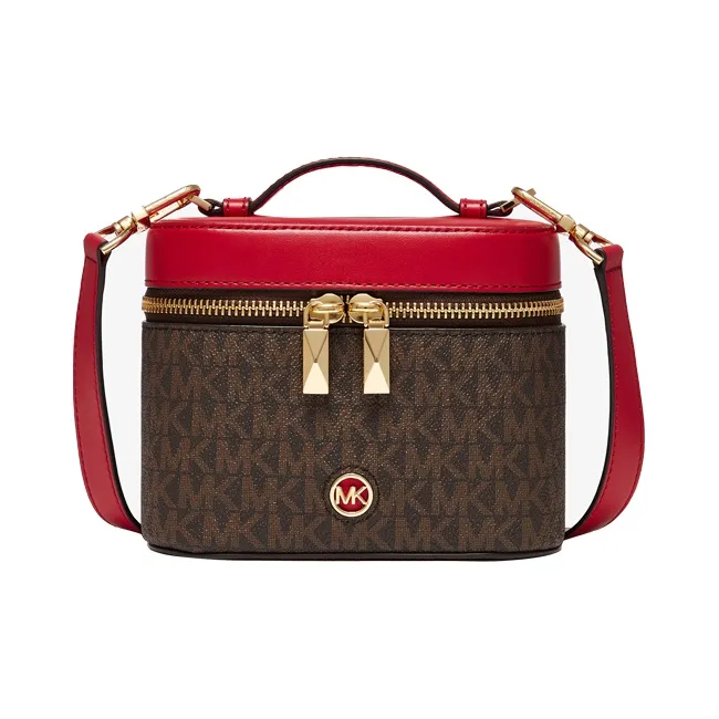 MICHAEL KORS Artificial Leather Bucket Bag, Box Bag, Crossbody Bag, Handbag Trumpets Women's Dark Brown/Dark Red-0