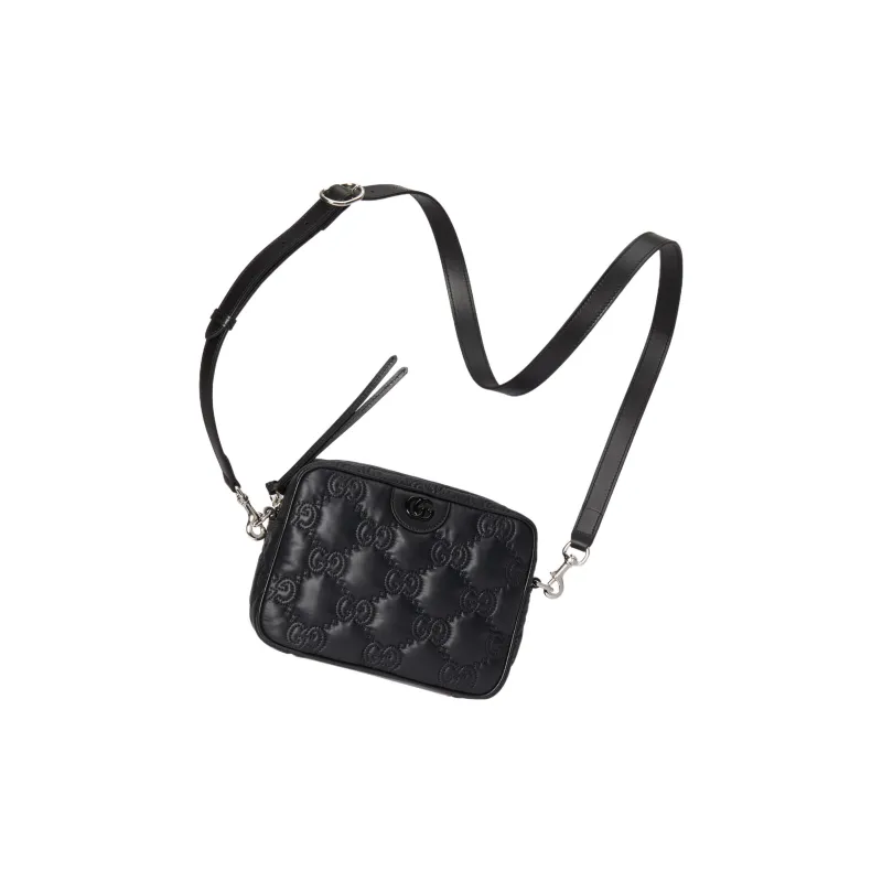 GUCCI GG Matelassé Leather Small Square Camera Bag Shoulder Bags Handbags Small Size Women's Black-2