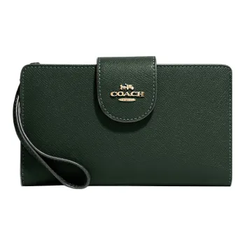 COACH Tech Wallet Cross-Stitch Leather Wallet Women's Dark Green