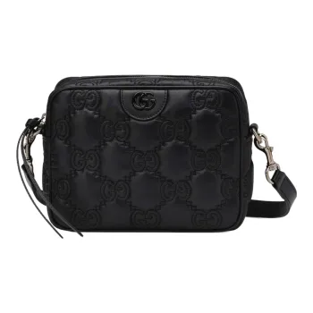 GUCCI GG Matelassé Leather Small Square Camera Bag Shoulder Bags Handbags Small Size Women's Black