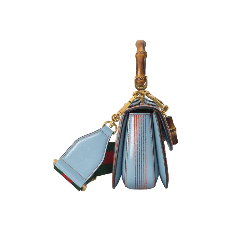 GUCCI Bamboo 1947 Leather Bamboo Bag Handbags Shoulder Bags Mini Women's Blue/Red-4