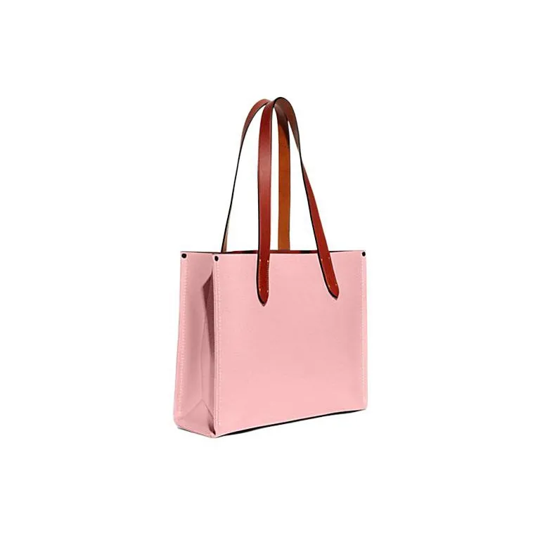 COACH Pebbled Leather With Canvas Tote Bag, Shopping Bag, Shoulder Bag, Handbag Tubas Women's Pink-1