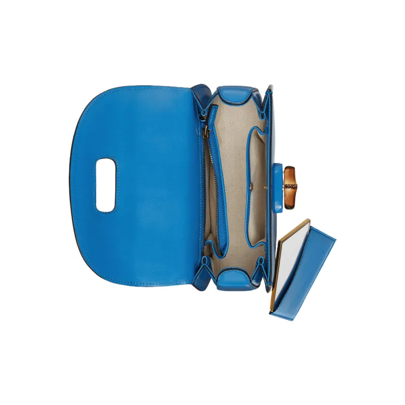 GUCCI Bamboo 1947 Leather Shoulder Bag Crossbody Bag Handbag Small Size Women's Blue-6