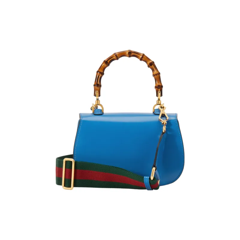 GUCCI Bamboo 1947 Leather Shoulder Bag Crossbody Bag Handbag Small Size Women's Blue-3