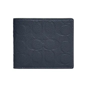 COACH 3 IN 1 Wallet Cow Leather Card Holder Wallet Women's Dark Blue