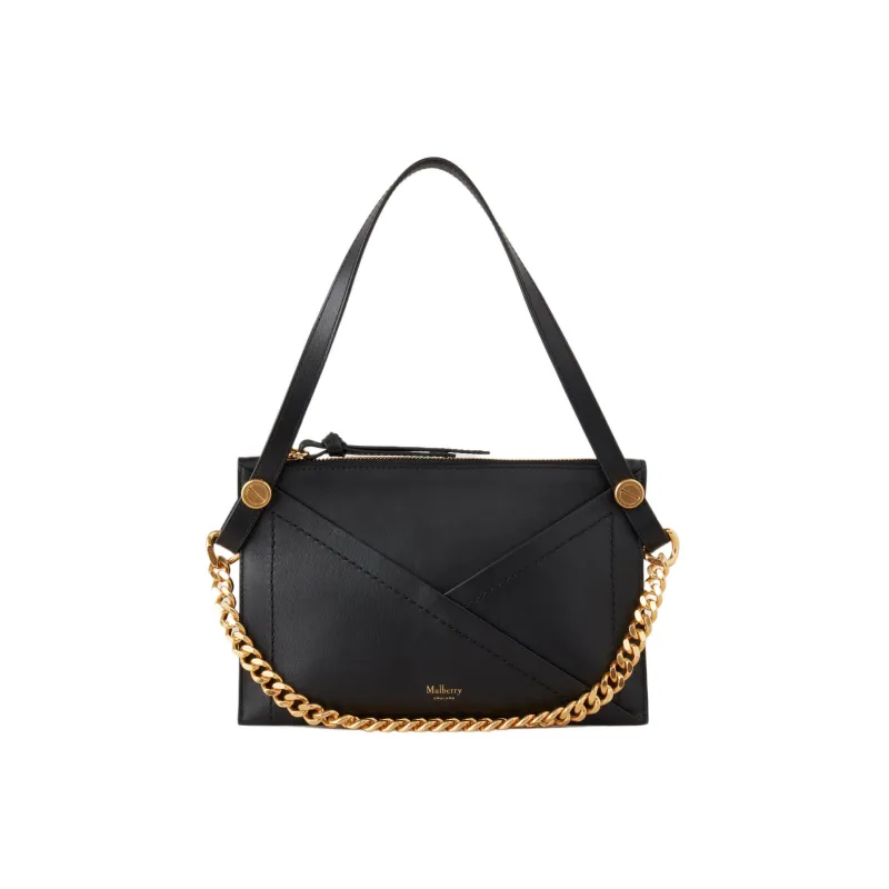 Mulberry Silky Calfskin Clutch, Shoulder Bag, Crossbody Bag, Handbag Medium Size Women's Black-0