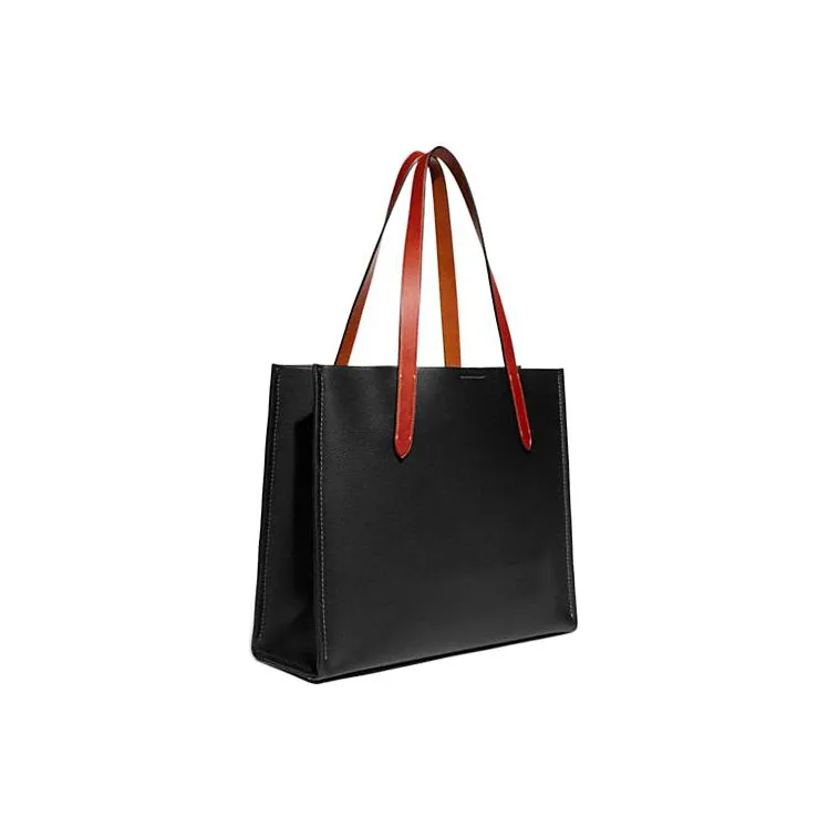 COACH Pebbled Leather With Canvas One Shoulder Handbag Tubas Women's Black-1