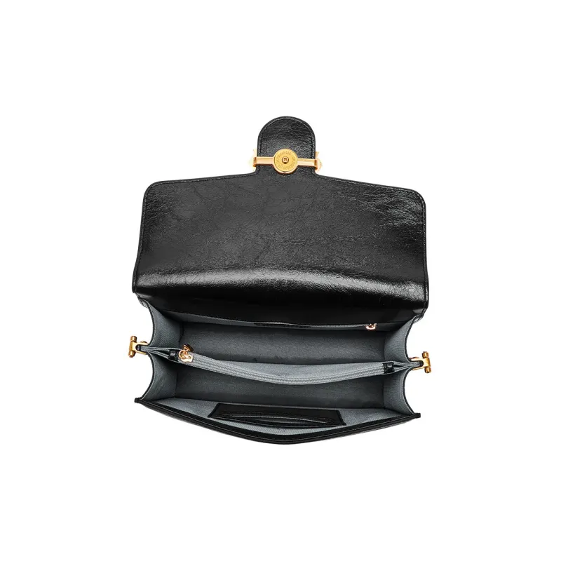 Hush Puppies Top Grain Cow Leather Small Square Bag, Crossbody Bag, Shoulder Bag Medium Size Women's Gunmetal-18