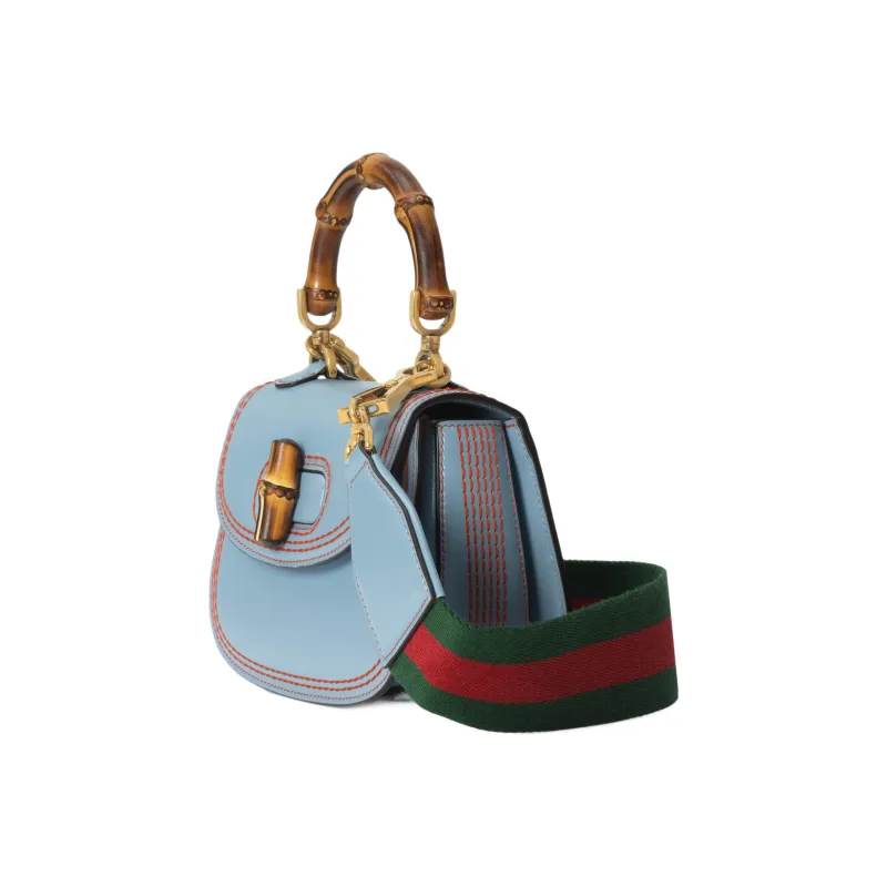 GUCCI Bamboo 1947 Leather Bamboo Bag Handbags Shoulder Bags Mini Women's Blue/Red-1
