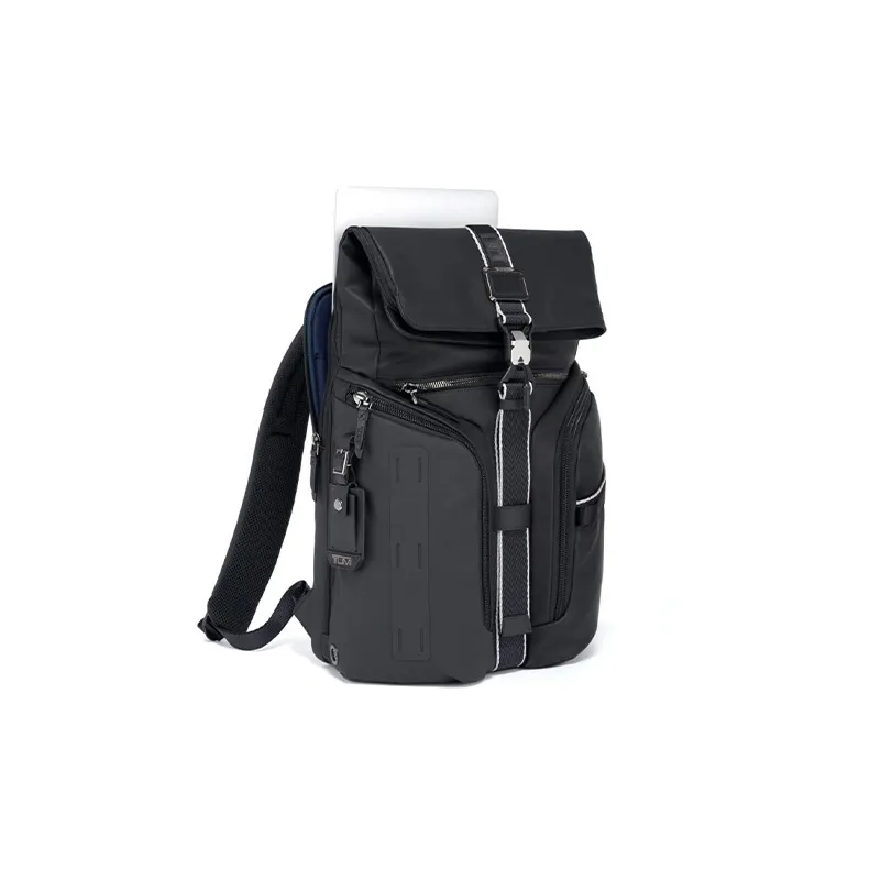 TUMI Coated Canvas With Leather Backpack Unisex Black-2