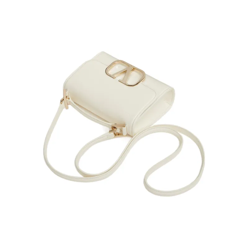 Valentino Vlogo Cow Leather Shoulder Bag, Crossbody Bag Small Size Women's White-4