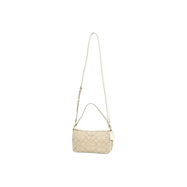 COACH Stanton Signature Coated Canvas Mahjong Bag Shoulder Bag Portable Crossbody Bag Women's Light Khaki White-2