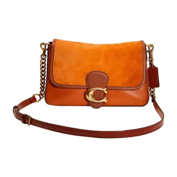 COACH Soft Tabby Smooth Leather With Suede Crossbody Bag, Shoulder Bag Tubas Women's Orange & Red