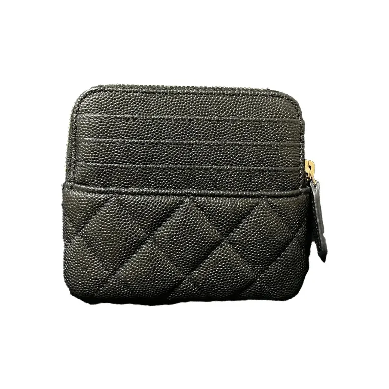 CHANEL Embossed Calfskin With Gold Metal Coin Purse Women's Black-1