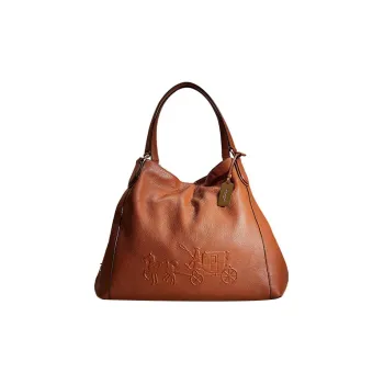 COACH Edie Pebbled Leather One Shoulder Handbags Large Size Women's Saddle Color